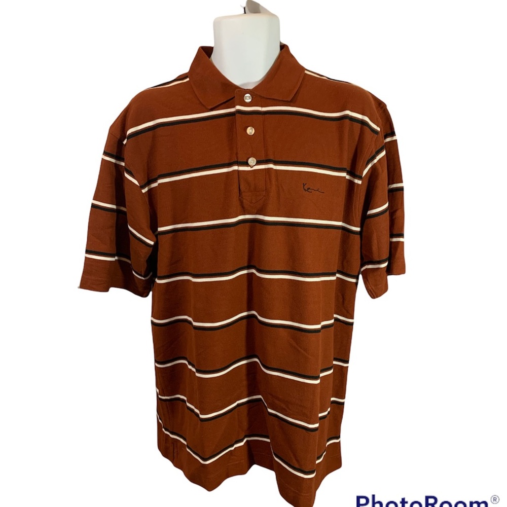 Kani Gold Mens Short Sleeve Polo Shirt Striped Size Large Preowned